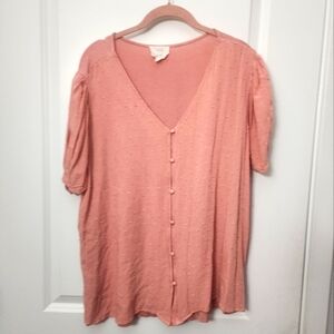 3/$25 Flower & Feather Pink Top Size 2X